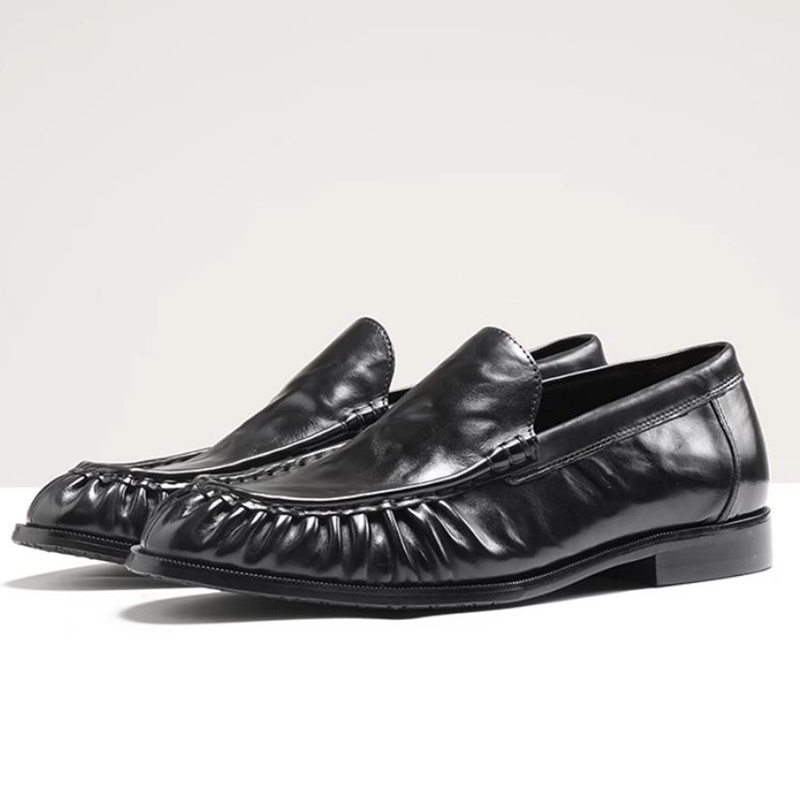 Men'S Shoes Grip - トップレイヤー牛革ハンドグリップパターンの職人技による羊革裏地付きスリッポンカジュアルレザーシューズメンズソフトローファードレスシューズ