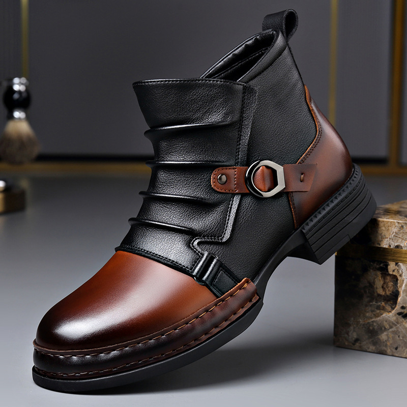 Men Shoes Designer - 秋冬レトロアンクルブーツ男性のためのファッションカジュアルサイズジッパーオートバイブーツ男新人デザイナー暖かいプラットフォームシューズ男性