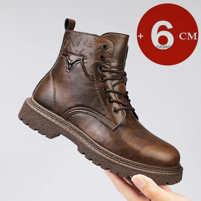 Men'S Shoes Dq - 6cm身長アップ効果のあるメンズブーツ、レザー製、アウトドア、秋冬用シューズ、暖かい、滑り止め、快適なエレベーターアンクルブーツ