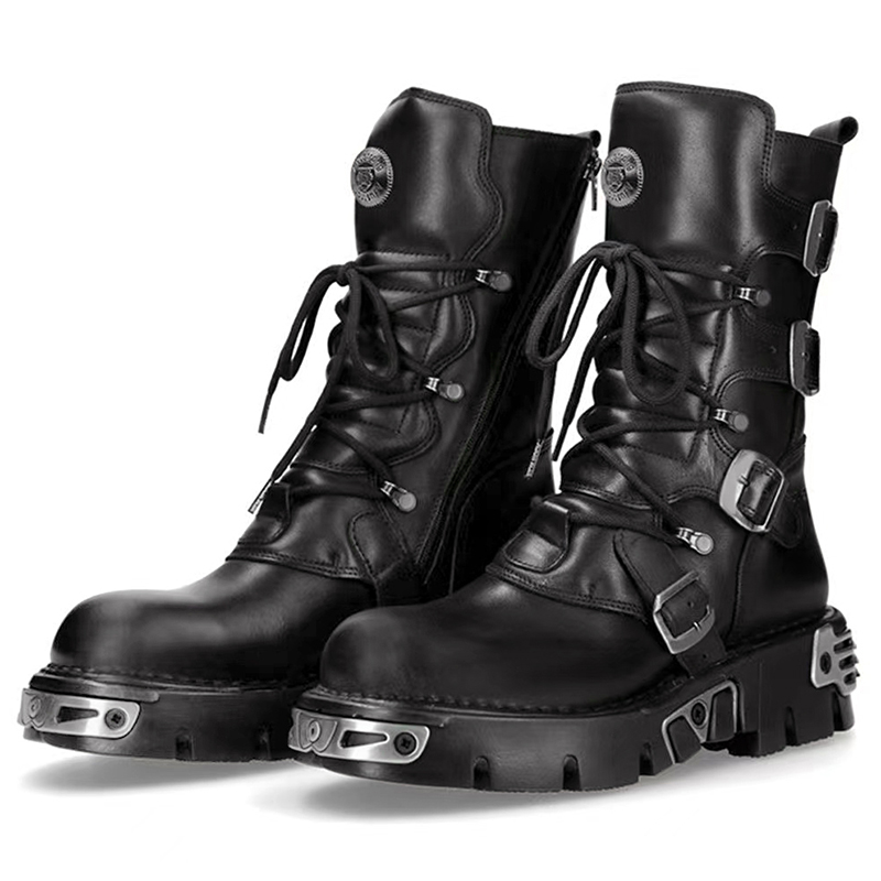 Men Shoes Designer - 男性高級ファッションパンクゴシックハイバイクブーツオリジナルレザーシューズカウボーイプラットフォームブーツレディースデザイナーロングボタ男性