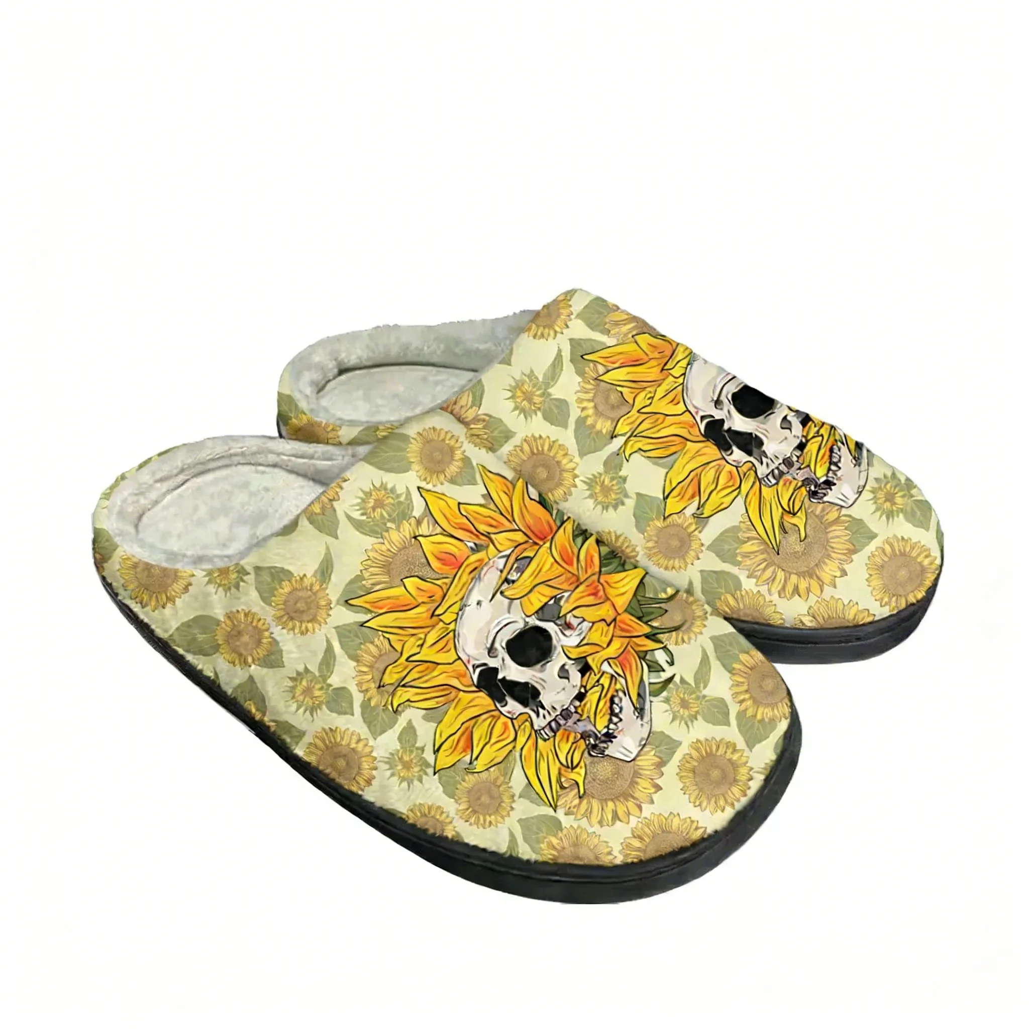 Men Shoes Designer - サンフラワースカルホームコットンスリッパ メンズ レディース プラッシュ ベッドルーム カジュアル