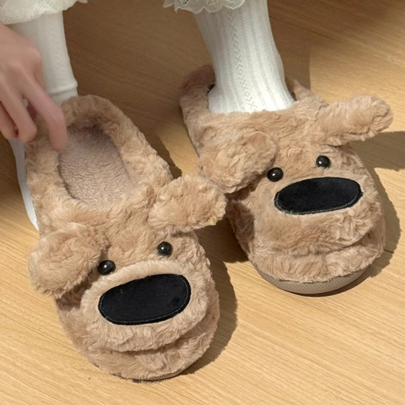 Men'S Shoes Grip - 犬柄のスリッパ、女性用、室内用、暖かい、ふわふわ、かわいい、冬用、ファー素材、室内履き、ゆったり、フラット、ビーチサンダル風。