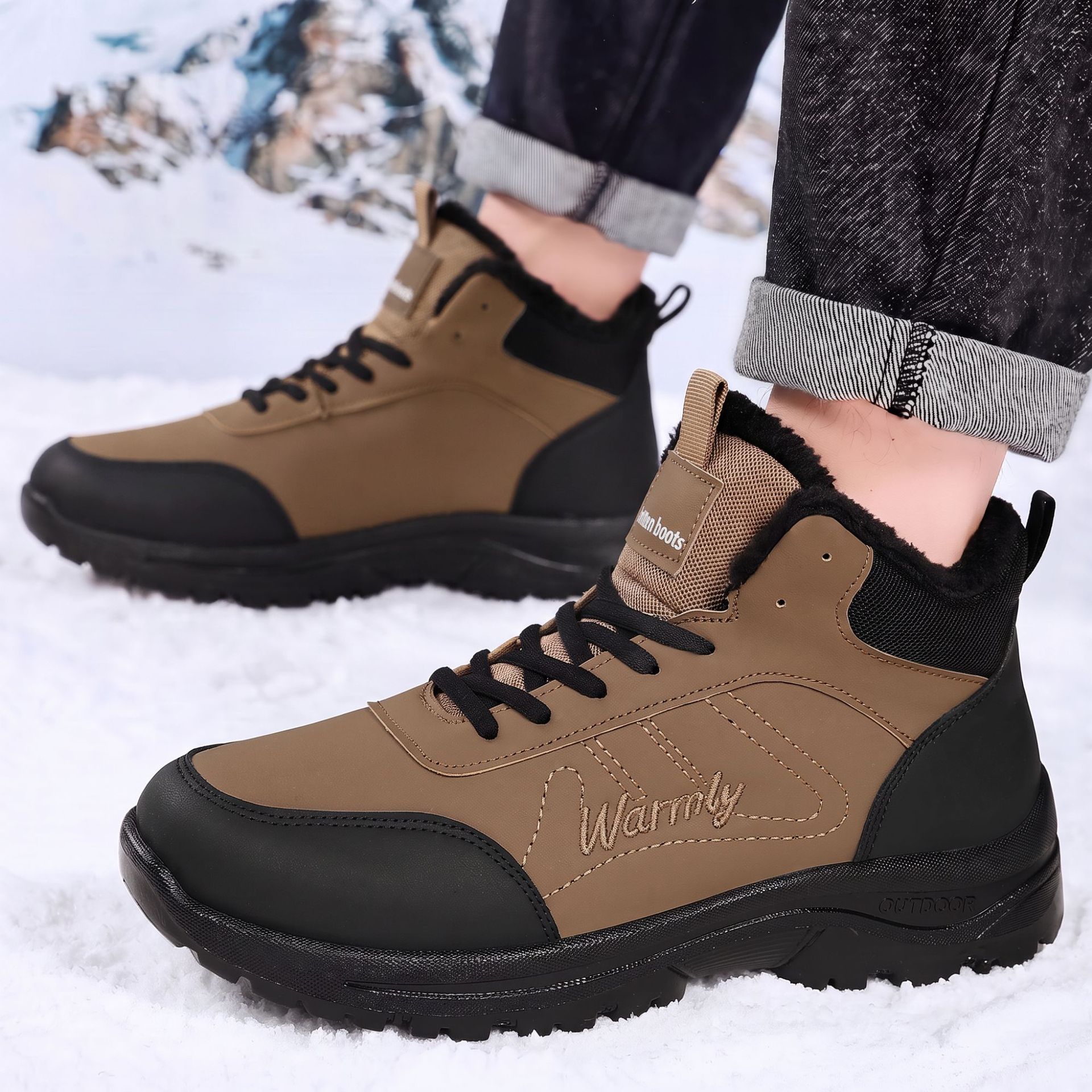 Men'S Shoes Dq - 冬のアウトドアハイキング用の厚いベルベットを使用したメンズコットンシューズ、カジュアルで多用途、柔らかいソールで快適なワークウェアシューズ
