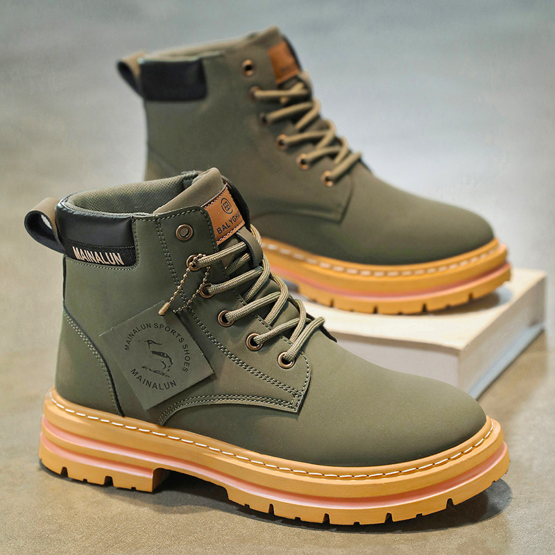クラシックメンズハイカットブーツ高品質イエローレザーブーツフ - Men'S Shoes Dq のレビューと価格