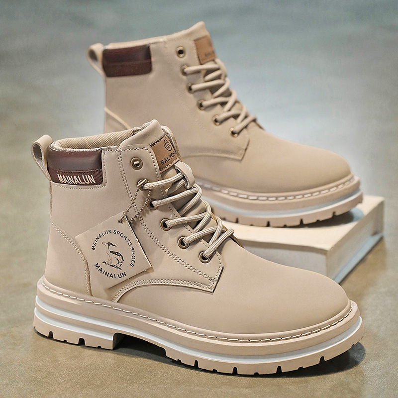 クラシックメンズハイカットブーツ高品質イエローレザーブーツフ - Men'S Shoes Dq のレビューと価格