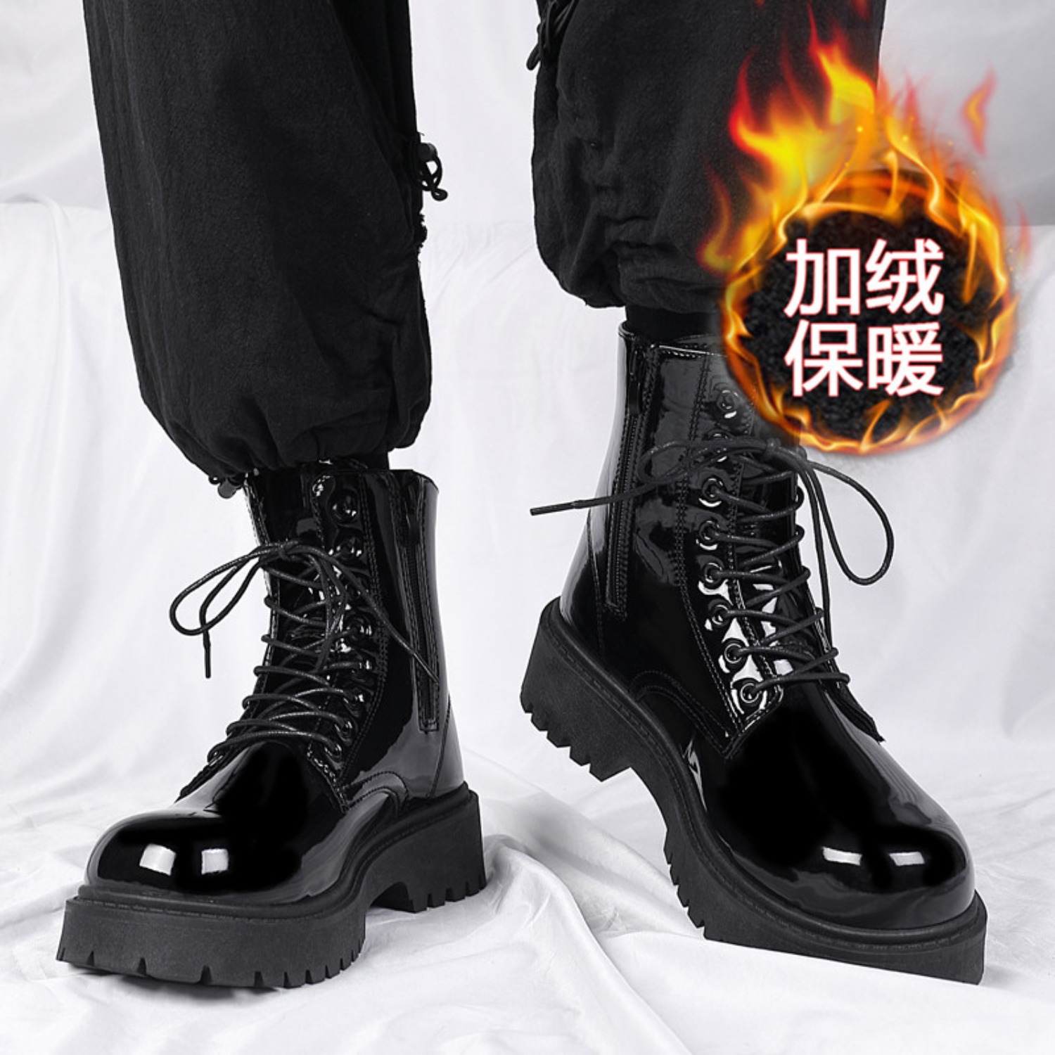 メンズ暖かいプラッシュハイカットブーツ、冬用ソフトソール滑り - Men'S Shoes Dq のレビューと価格