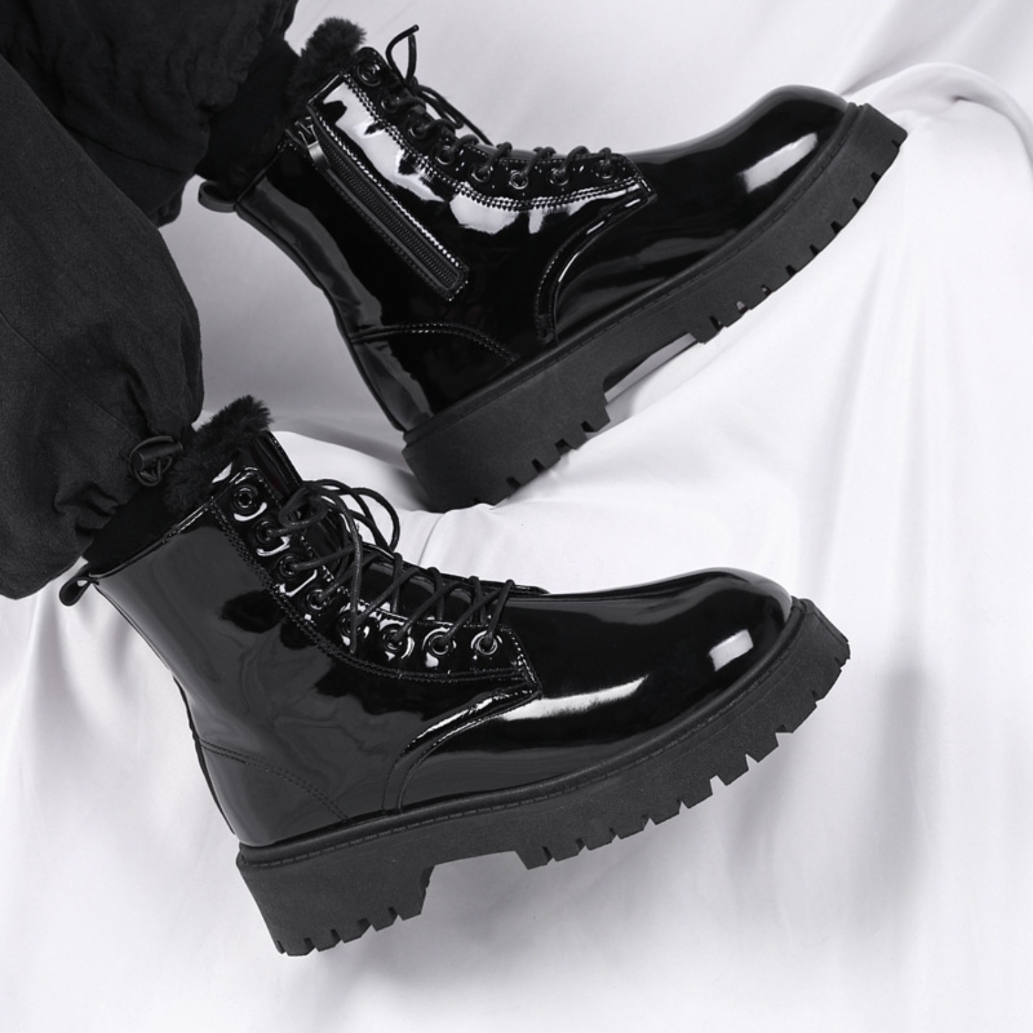 メンズ暖かいプラッシュハイカットブーツ、冬用ソフトソール滑り - Men'S Shoes Dq のレビューと価格