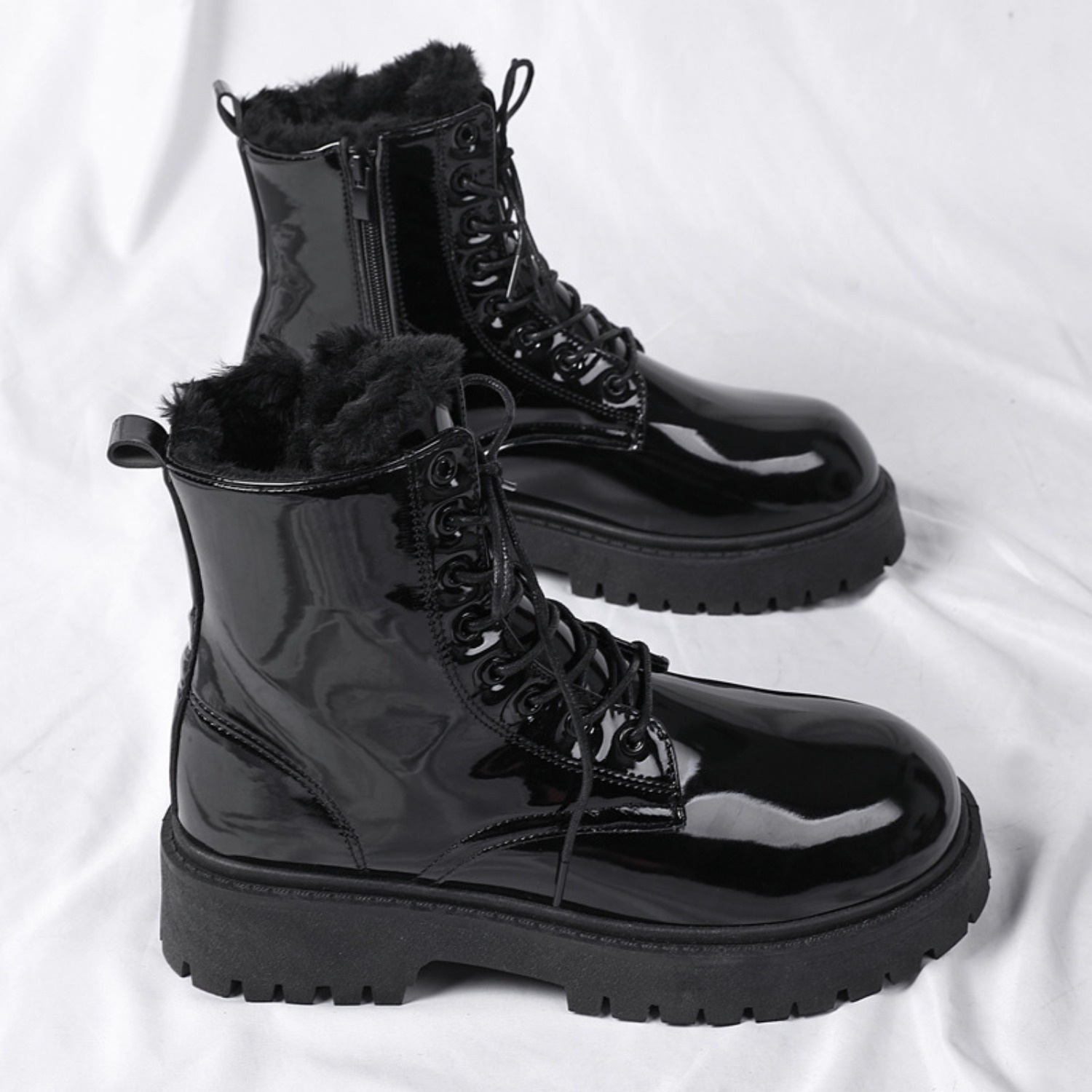 メンズ暖かいプラッシュハイカットブーツ、冬用ソフトソール滑り - Men'S Shoes Dq のレビューと価格