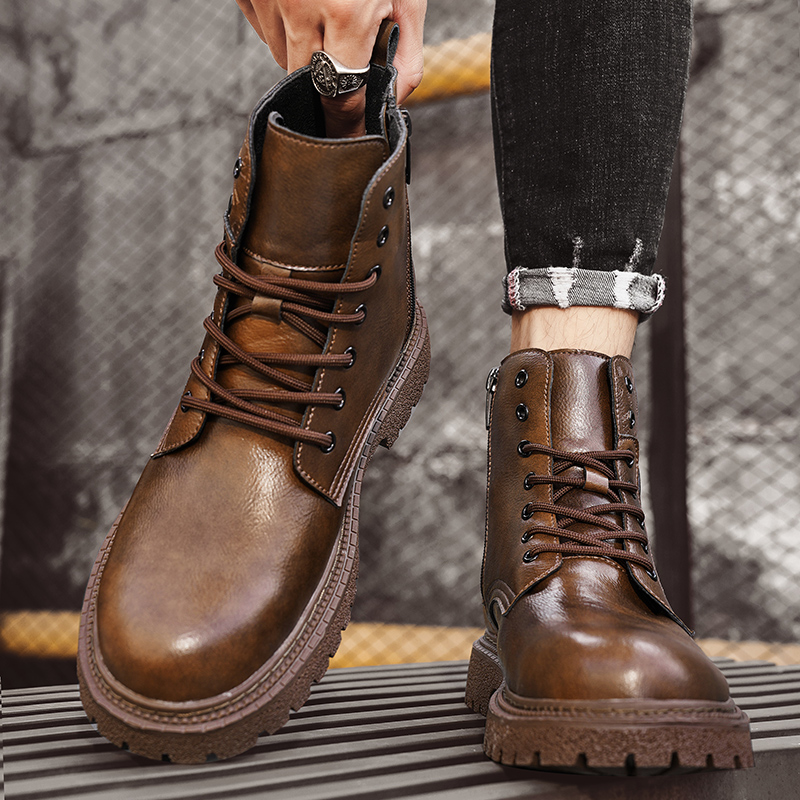 6cm身長アップ効果のあるメンズブーツ、レザー製、アウトドア - Men'S Shoes Dq のレビューと価格