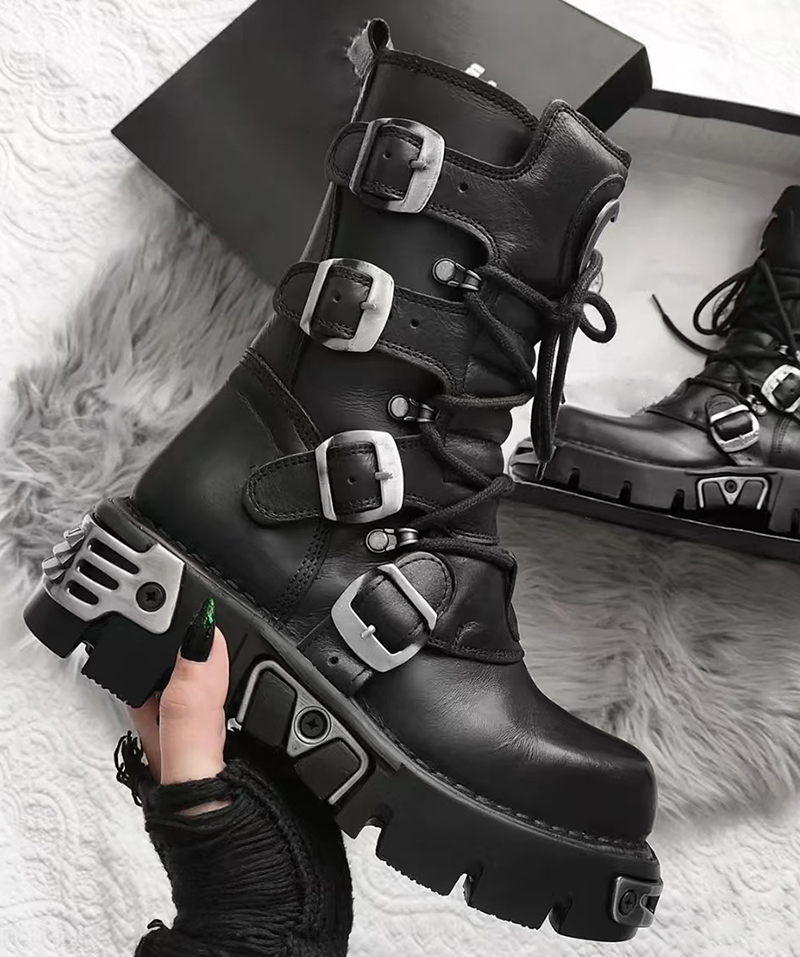 男性高級ファッションパンクゴシックハイバイクブーツオリジナル - Men Shoes Designer のレビューと価格