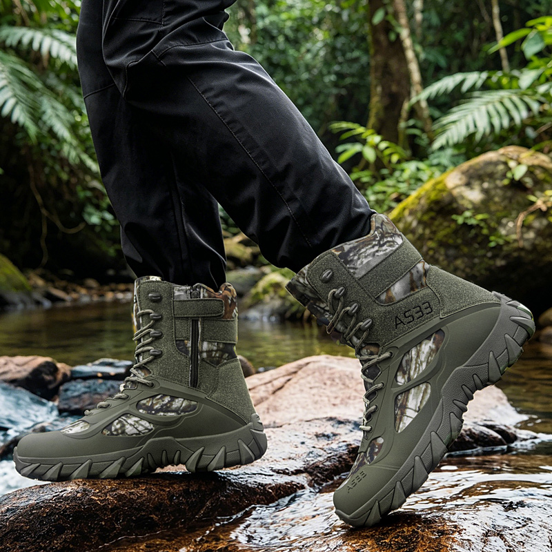 男性の戦術的なブーツ屋外超軽量安全足首通気性男性軍ブーツレー - Men'S Shoes Dq のレビューと価格