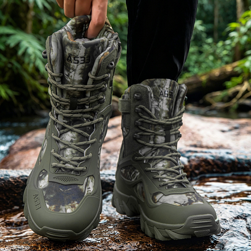 男性の戦術的なブーツ屋外超軽量安全足首通気性男性軍ブーツレー - Men'S Shoes Dq のレビューと価格
